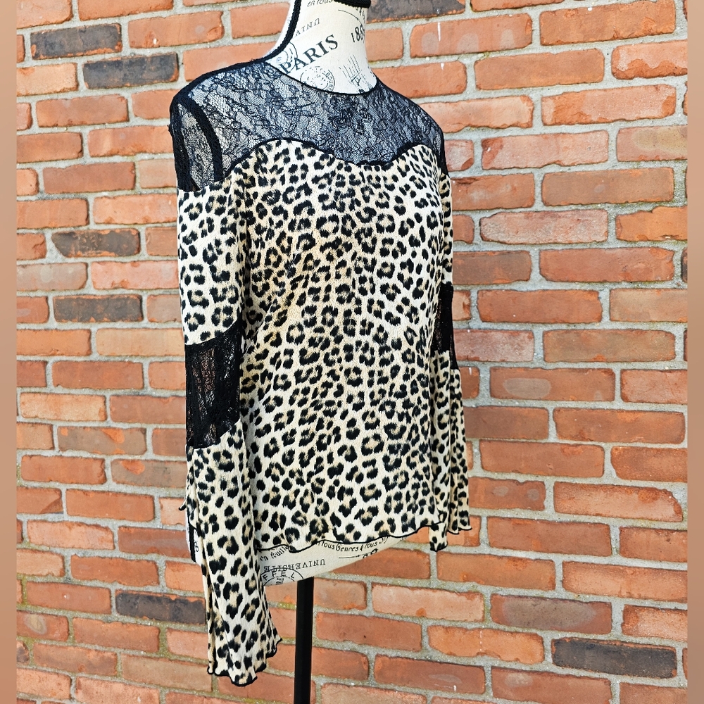 Zara Basic Leopard Print & Lace Long Sleeve Blous… - image 6